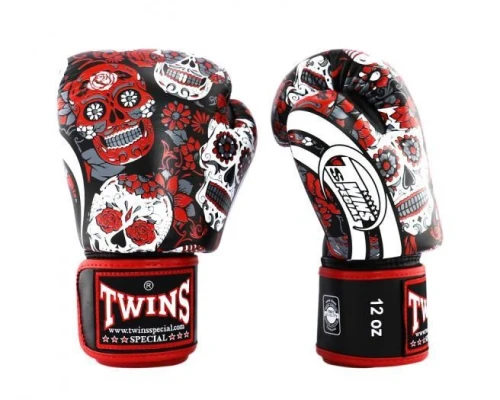Boxerské rukavice TWINS SPECIAL FBGVL3-53 SKULL - červeno…