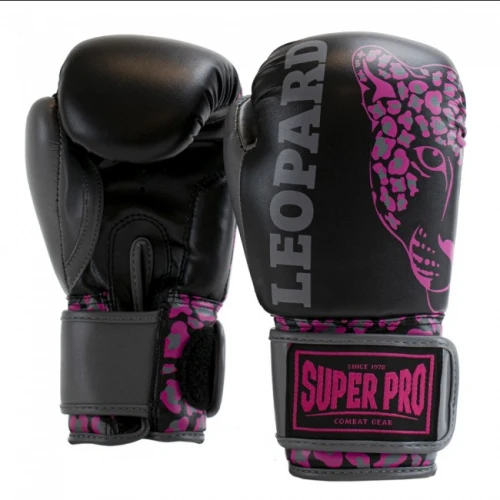 SUPER PRO Dětské Boxerské rukavice Leopard - černo/růžové