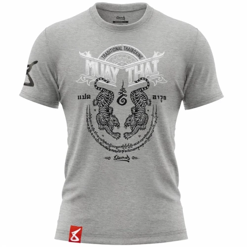 Pánské Muay Thai tričko 8 weapons SAK YANT TIGERS - šedé