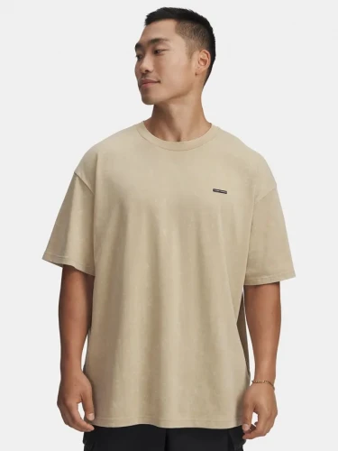 Pánské triko Under Armour UA M HW OS LOGO WASH SS - hnědé
