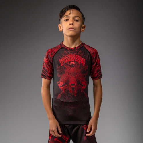Dětský Rashguard VENUM Wolf Atak Kr. rukáv - černo/červený