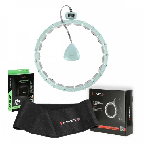 Sada zelené masážní hula hoop obruče HMS HHM14 a bederního…