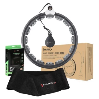 Sada masážní hula hoop HMS HHW06 černá se závažím a počítadlem a zeštíhlujícího pásu BR163 plus size