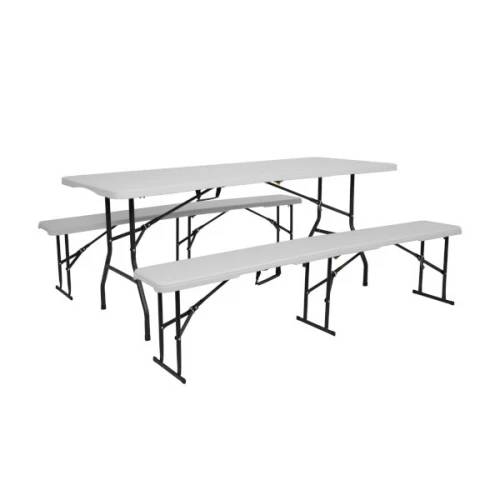 Kempingová sada skládacího stolu NC1618 a 2 lavic NC3404 NILS Camp v bílé barvě