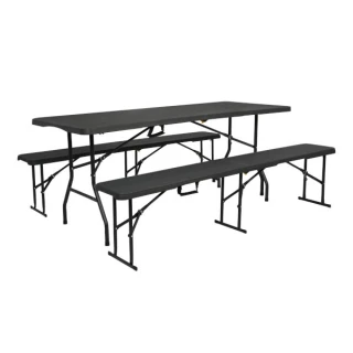 Kempingová sada skládacího stolu NC1618 a 2 lavic NC3404 NILS Camp v antracitové barvě