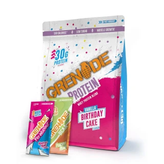 Grenade Whey Protein 2 kg vanilla birthday cake + vzorek Pre-Workout 16,5g a vzorek BCAA 13g zdarma