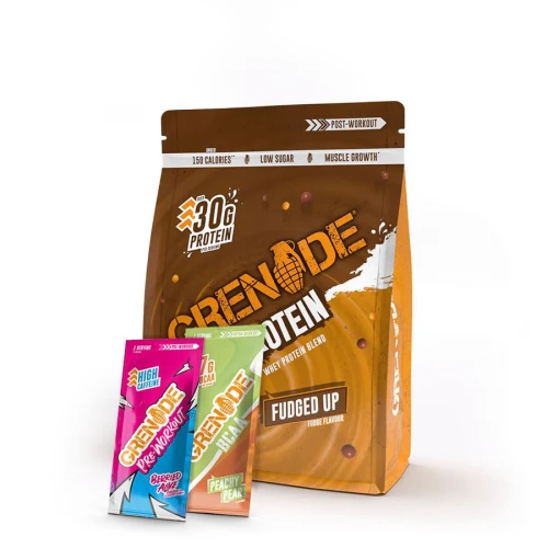 Grenade Whey Protein 480 g fudged up + vzorek Pre-Workout 16,5g a vzorek BCAA 13g zdarma